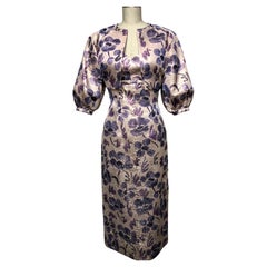 Amethyst Abstract Floral V Neck Dress with Matching Full Sleeve Bolero Jacket