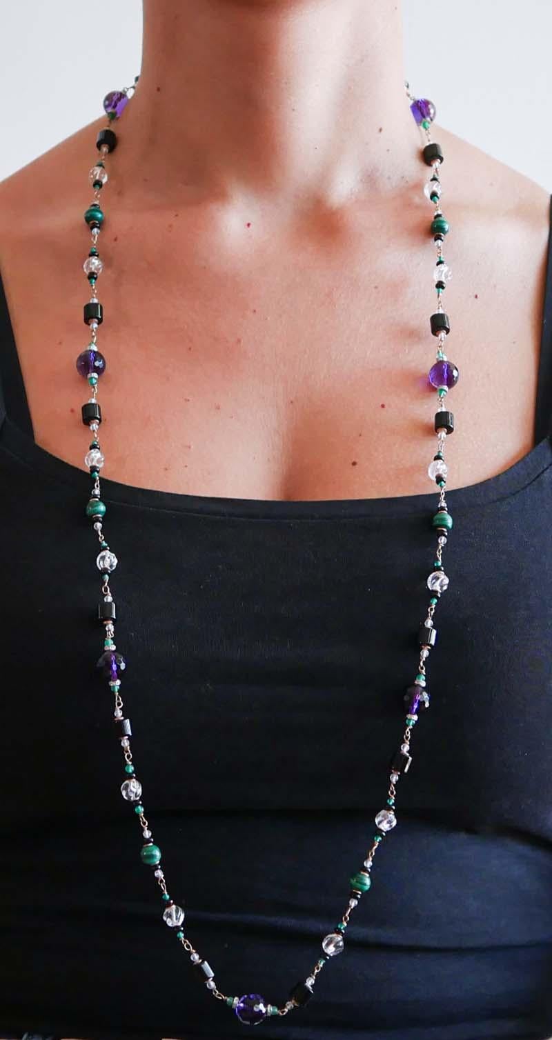 Améthyste,  Agate, Malakite, Cristal de roche, Onyx, Collier en or rose. Bon état - En vente à Marcianise, Marcianise (CE)