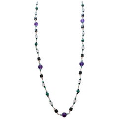 Amethyst,  Agate, Malakite, Rock Crystal, Onyx, , Rose Gold Necklace.