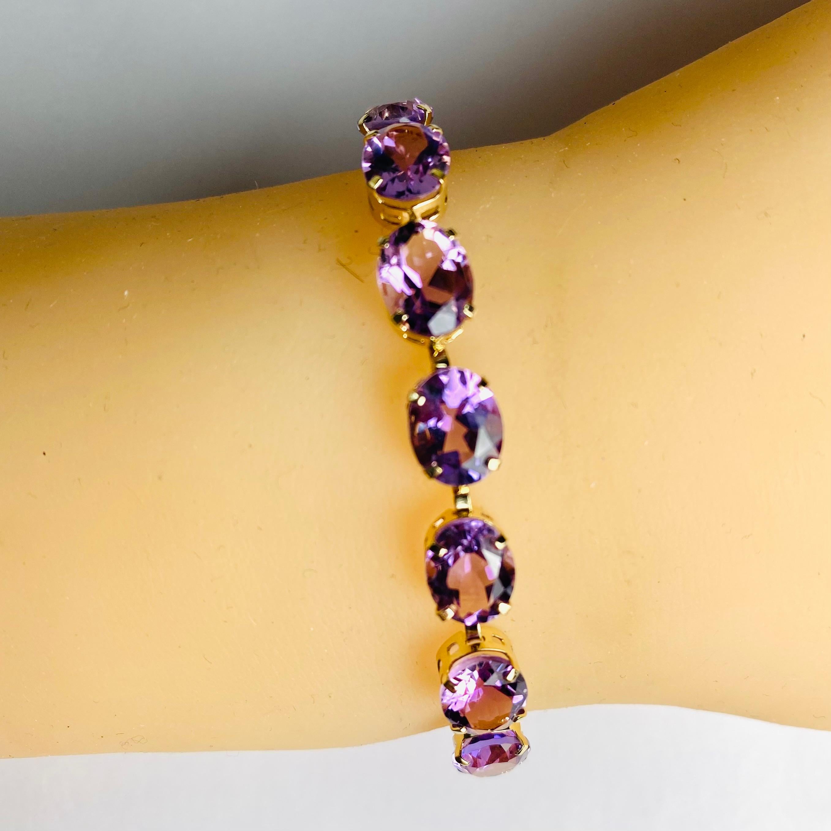 Vintage-Armband aus Amethyst und 14 Karat Gelbgold mit Vintage-Linie im Angebot 1