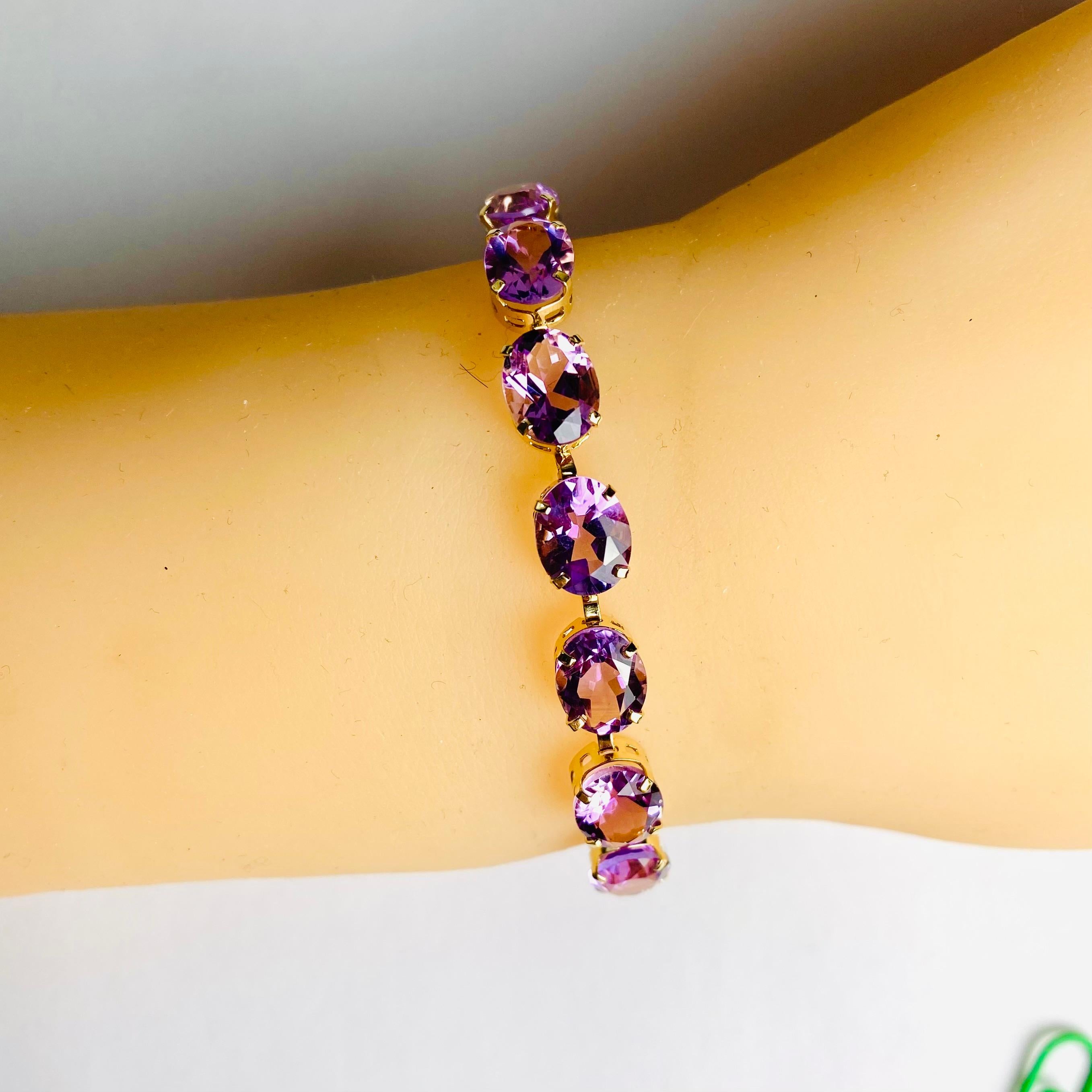 Vintage-Armband aus Amethyst und 14 Karat Gelbgold mit Vintage-Linie im Angebot 2