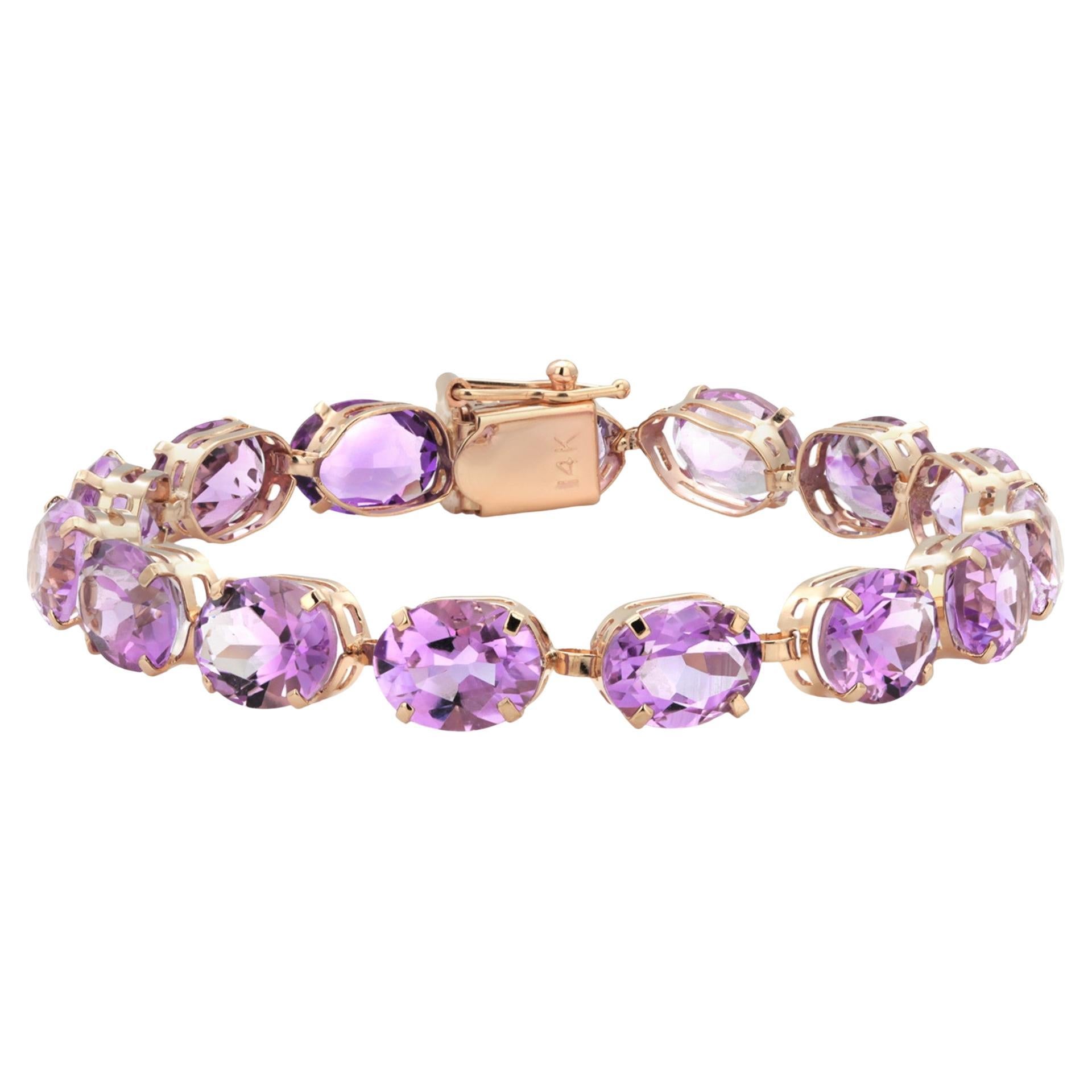 Bracelet ligne vintage en or jaune 14 carats et améthyste