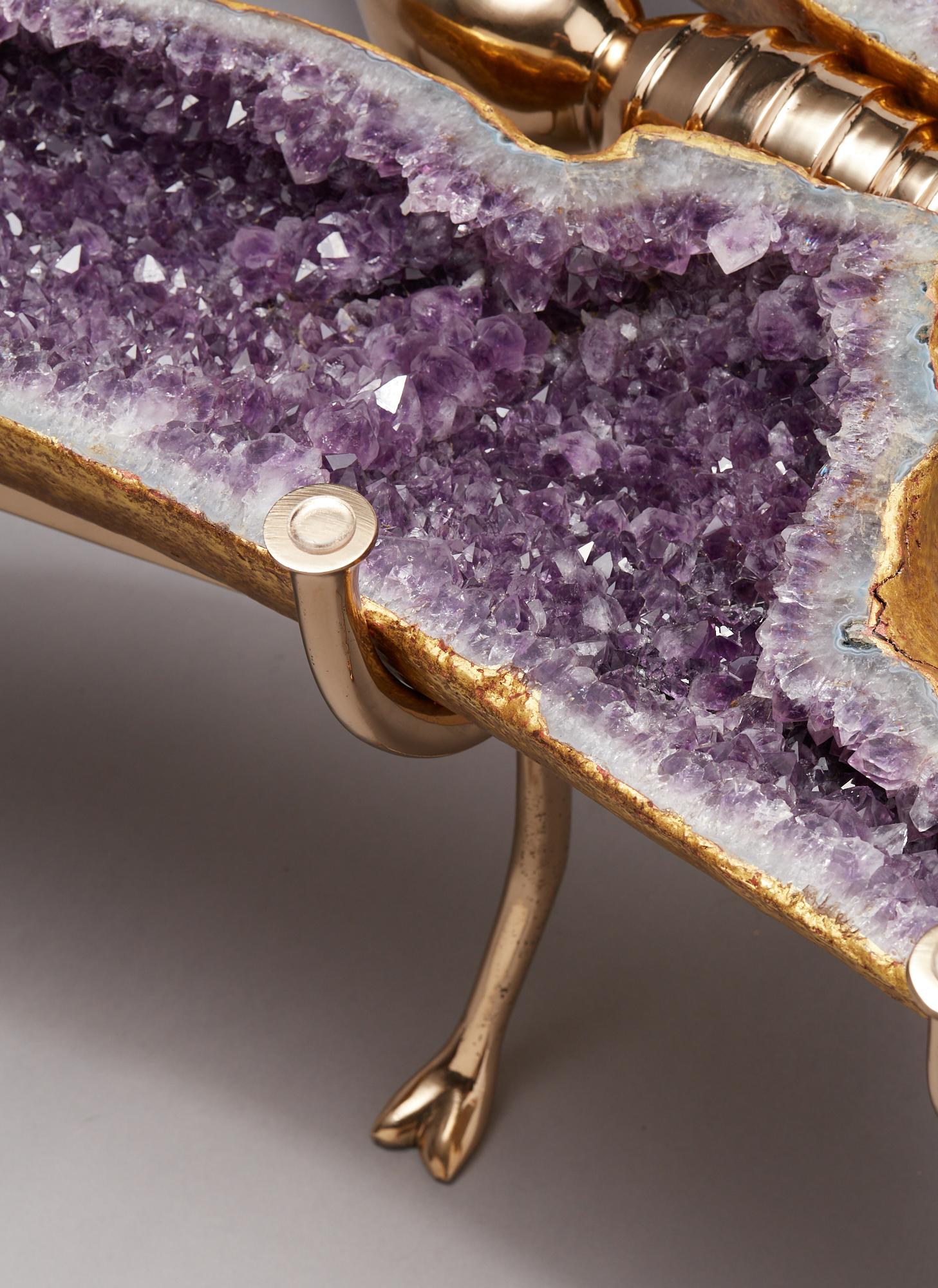 Amethyst and 22k Gold Leaf Butterfly Coffee Table For Sale 1