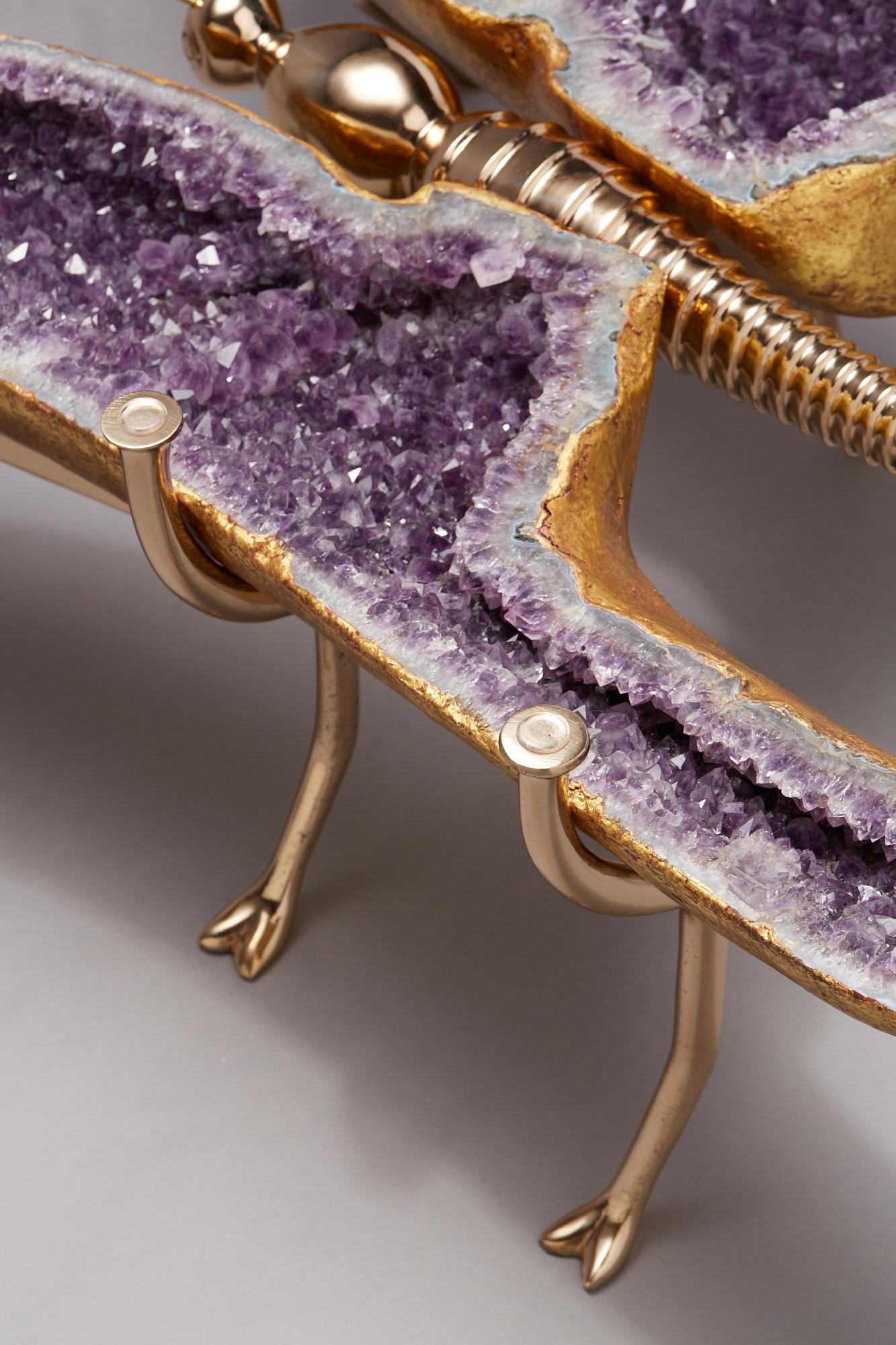 Amethyst and 22k Gold Leaf Butterfly Coffee Table For Sale 2