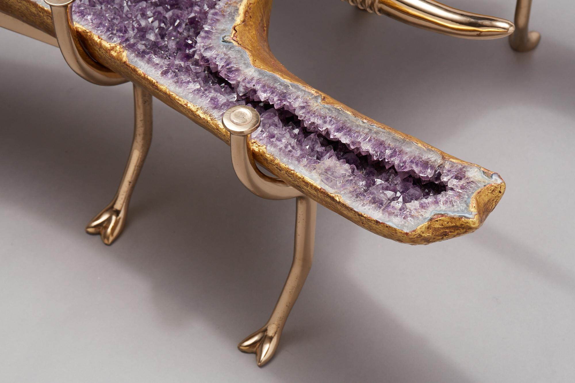 Amethyst and 22k Gold Leaf Butterfly Coffee Table For Sale 3