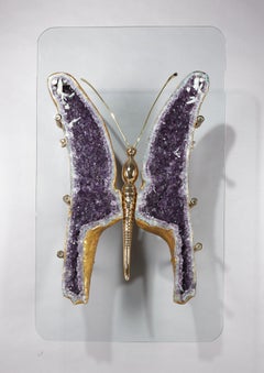 Amethyst und 22k Blattgold Schmetterling Couchtisch