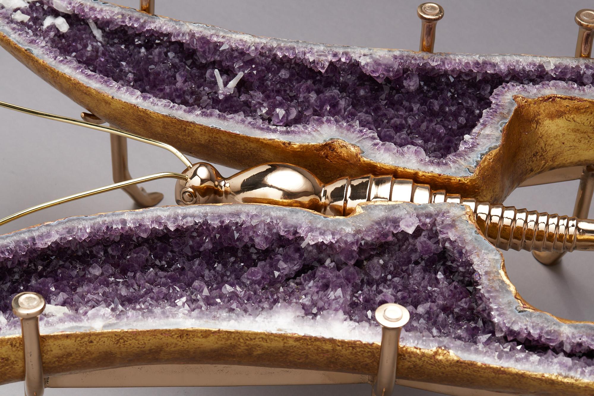 American Amethyst and 22k Gold Leaf Butterfly Coffee Table For Sale