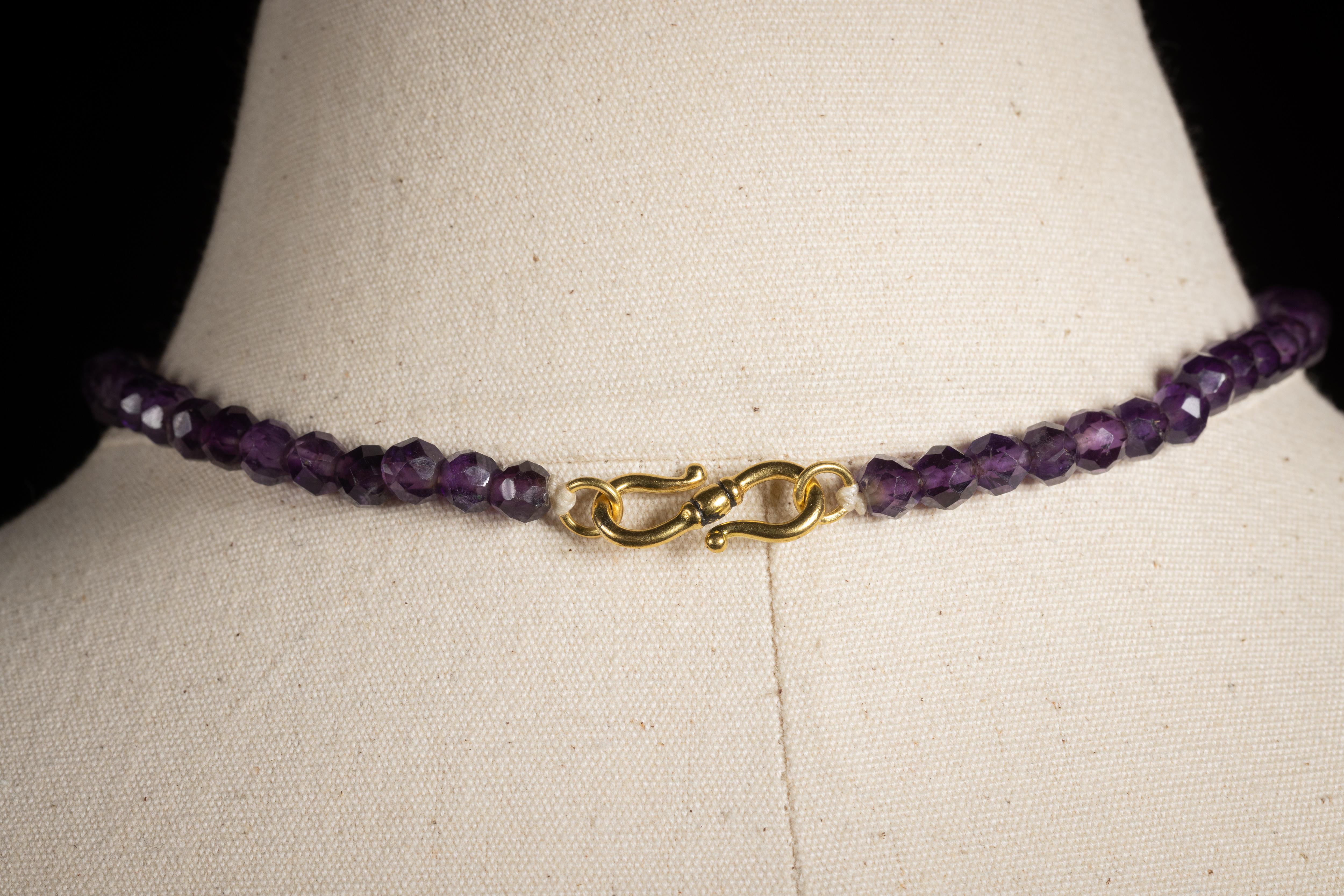 Bead Amethyst and 22K Gold Pendant Necklace For Sale