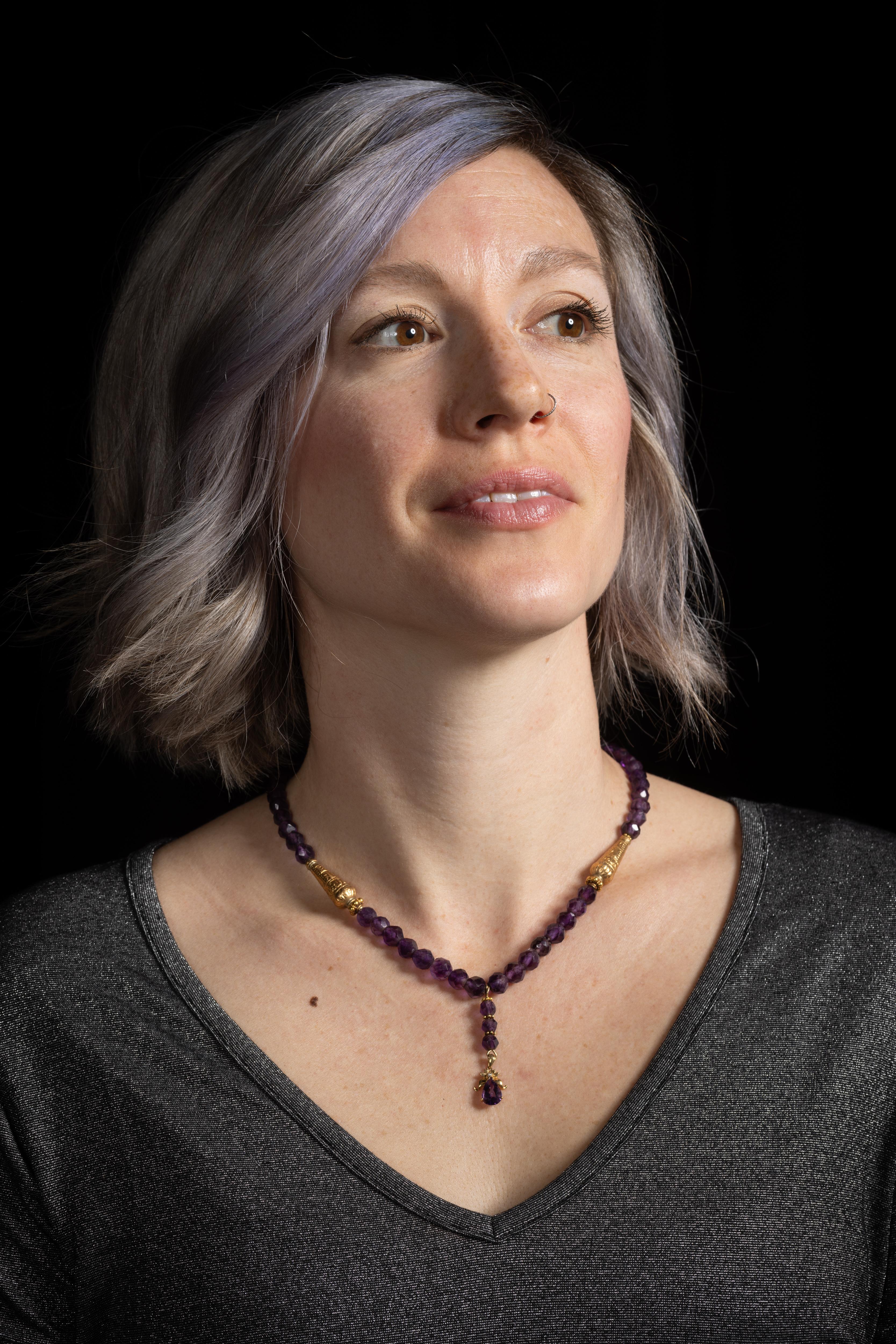 Amethyst and 22K Gold Pendant Necklace In Good Condition For Sale In Nantucket, MA