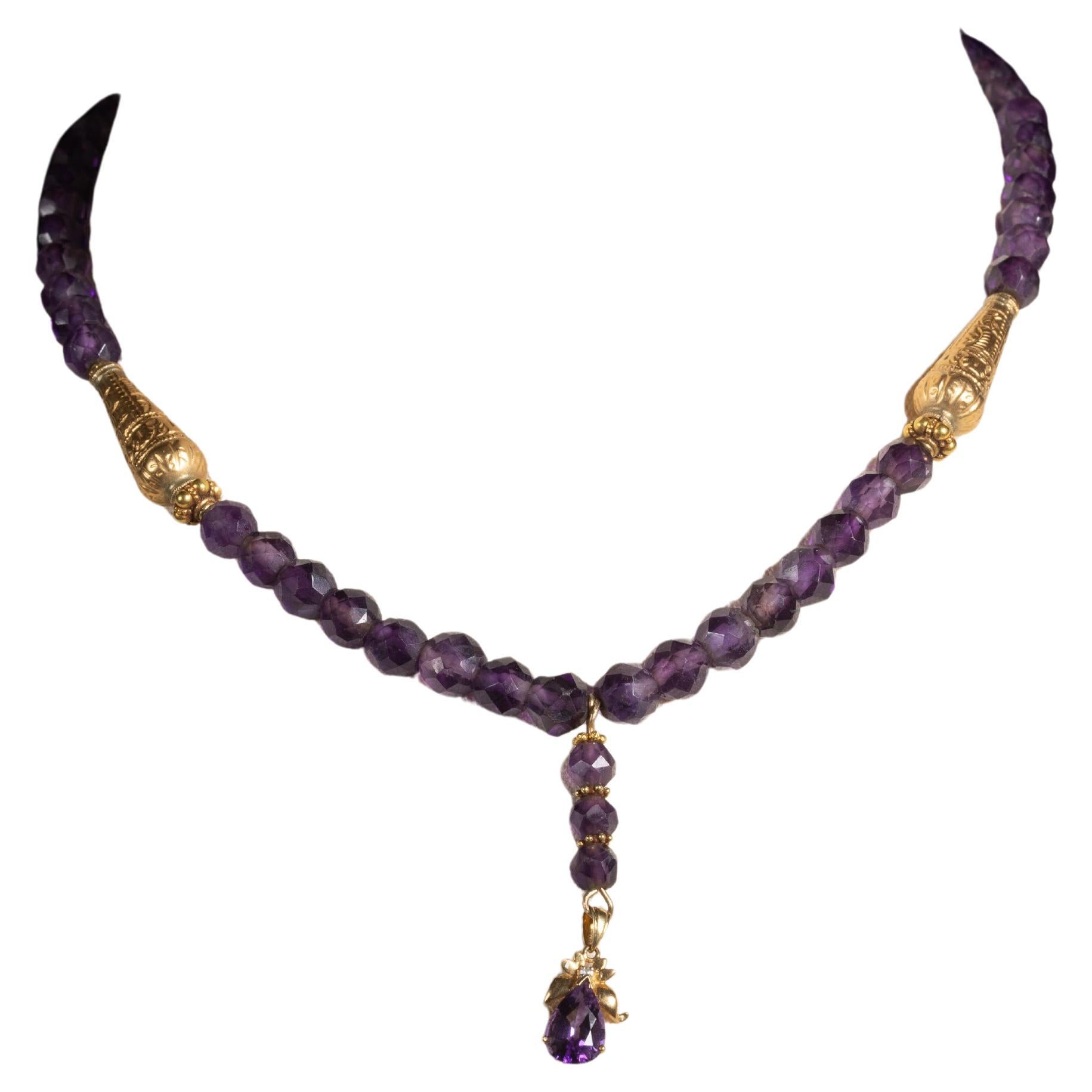 Amethyst and 22K Gold Pendant Necklace
