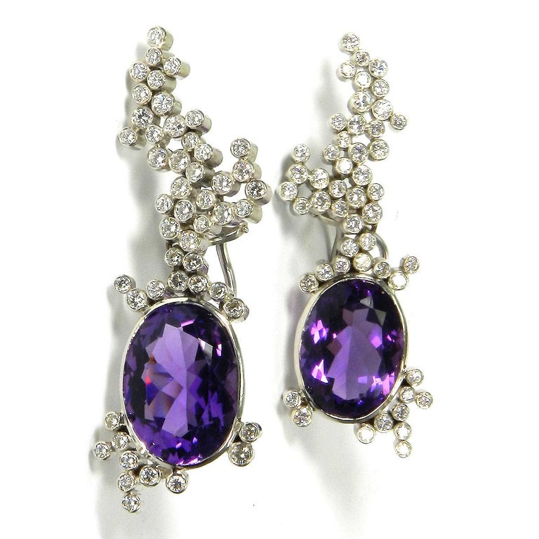 Amethyst and 3.3 Carat Diamond 18 Karat White Gold Earrings For Sale at  1stDibs