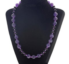 AJD Glowing Natural REAL 20" Amethyst & Black Onyx Faceted Discs Necklace