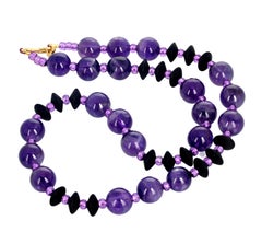 AJD Glowing Natural REAL 20" Amethyst & Black Onyx Faceted Discs Necklace