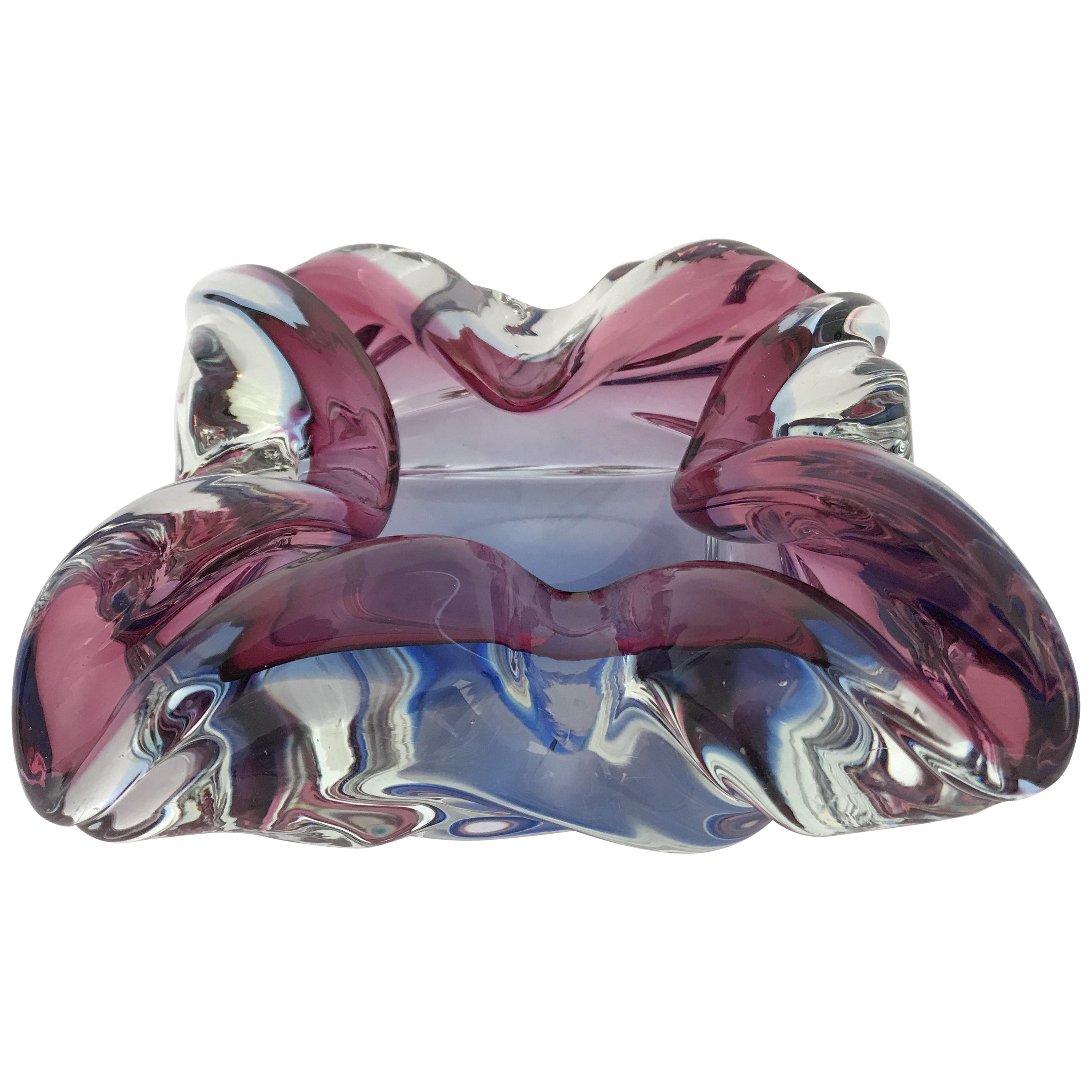 Amethyst and Blue Murano Ashtray or Bowl For Sale