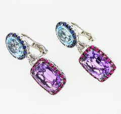 Amethyst and Blue Topaz Gold Earrings
