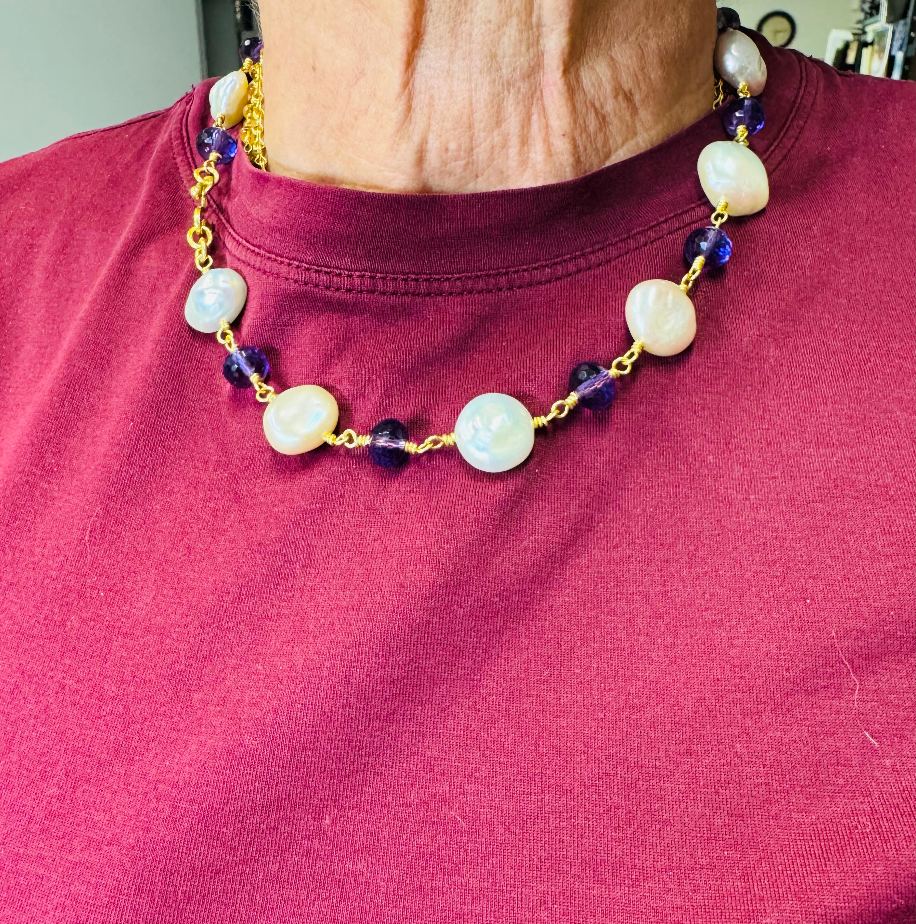 da uomo o donna Ametista e  Collana di perle a bottone Blush in oro 22 carati in vendita