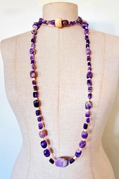 Amethyst and Bone Statement Necklace, One-of-a-Kind Artisan Design - 260 g