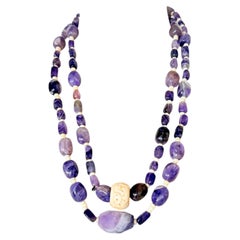 Amethyst and Bone Statement Necklace, One-of-a-Kind Artisan Design - 260 g