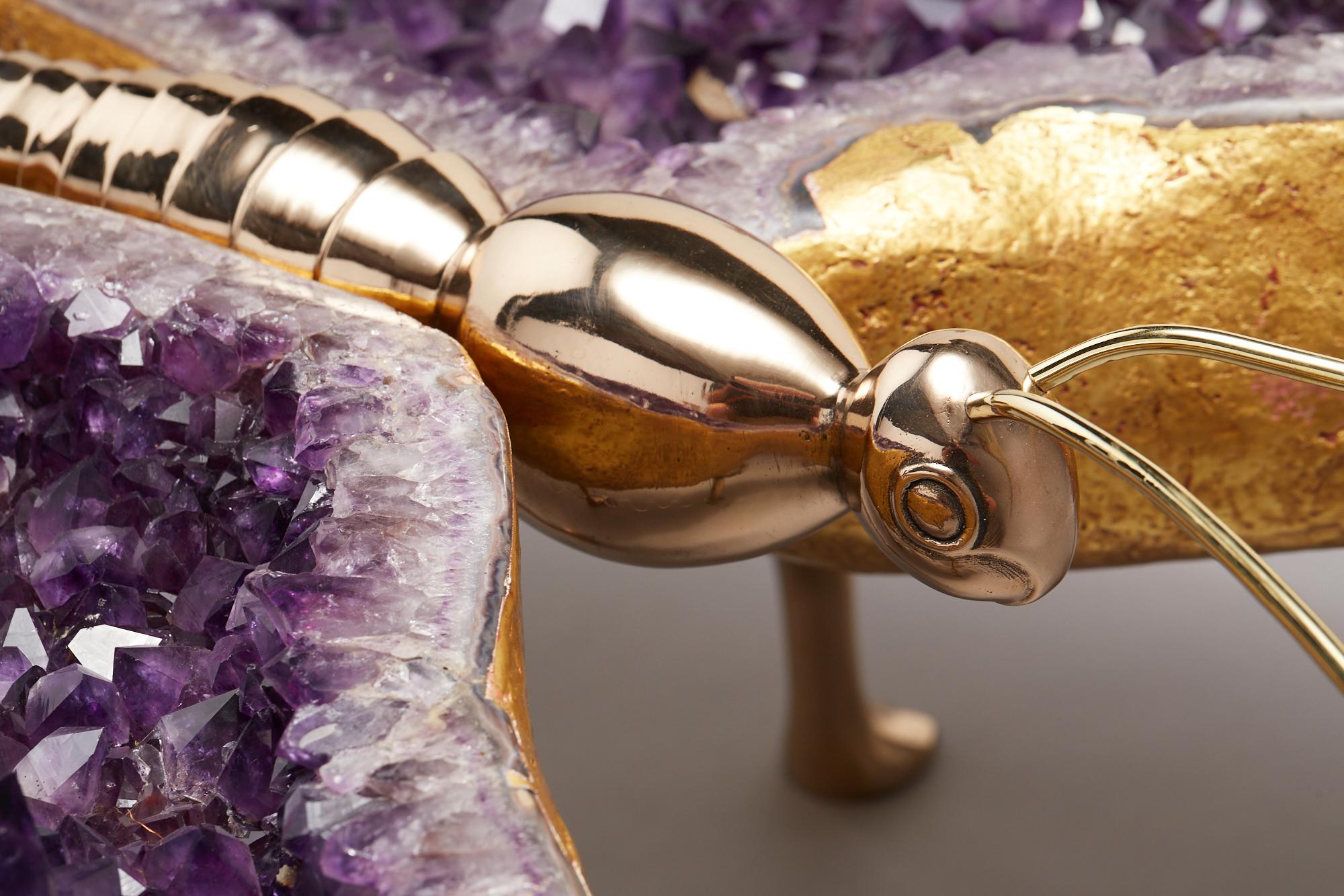 Contemporary Amethyst and Bronze Butterfly Coffee Table