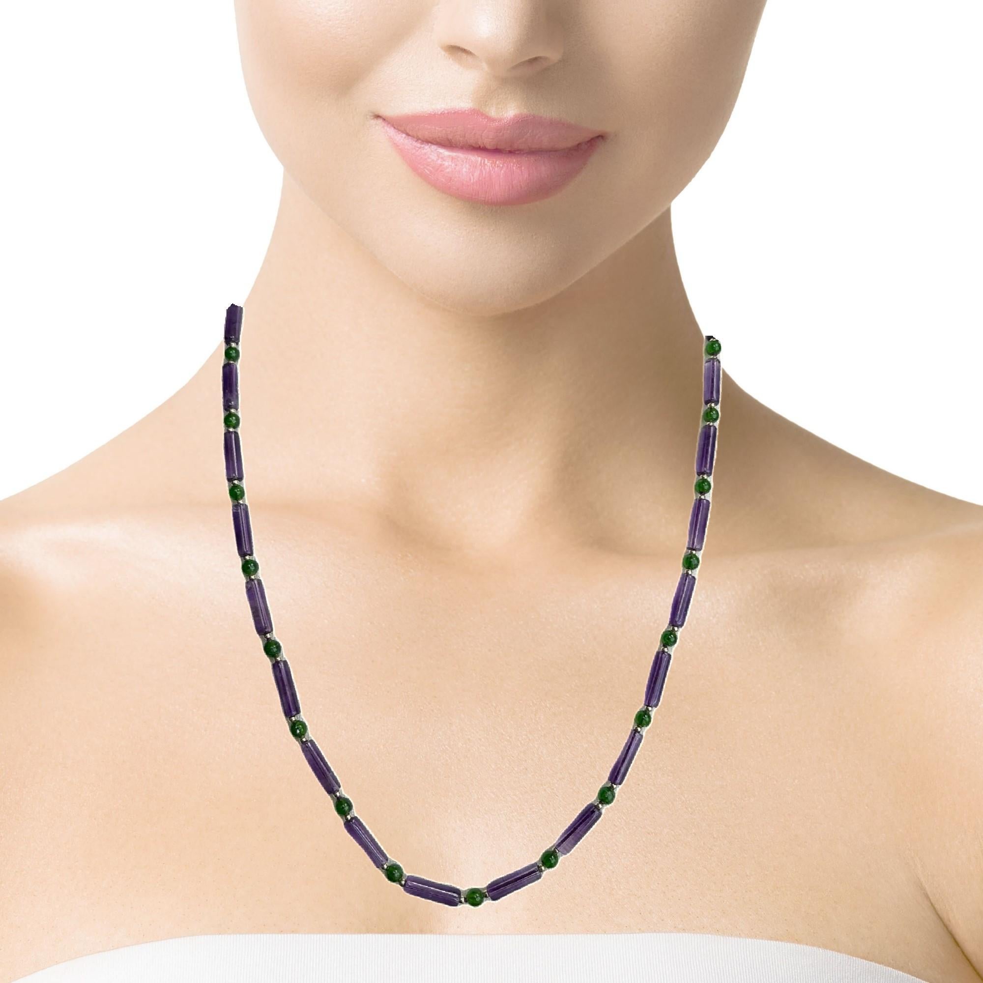 Amethyst and Chrome Diopside Beaded Necklace with 14k Gold Accents, 24.5 Inches For Sale 5