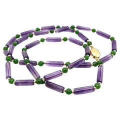 Amethyst and Chrome Diopside Beaded Necklace with 14k Gold Accents, 24.5 Inches