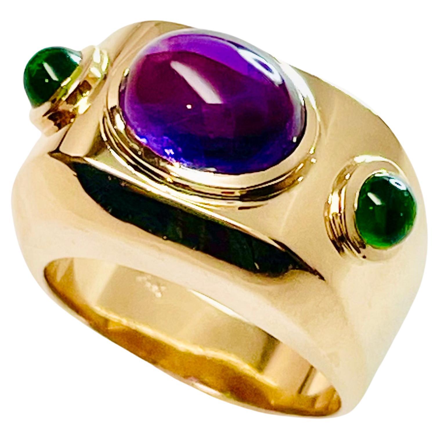 Amethyst and Chrome Diopside Dome Ring For Sale