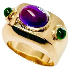 Retro Amethyst and Chrome Diopside Dome Ring