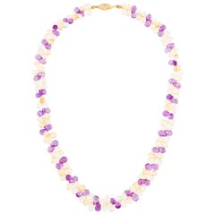 Amethyst and Citrine Briolette Necklace, 14 Karat Yellow Gold