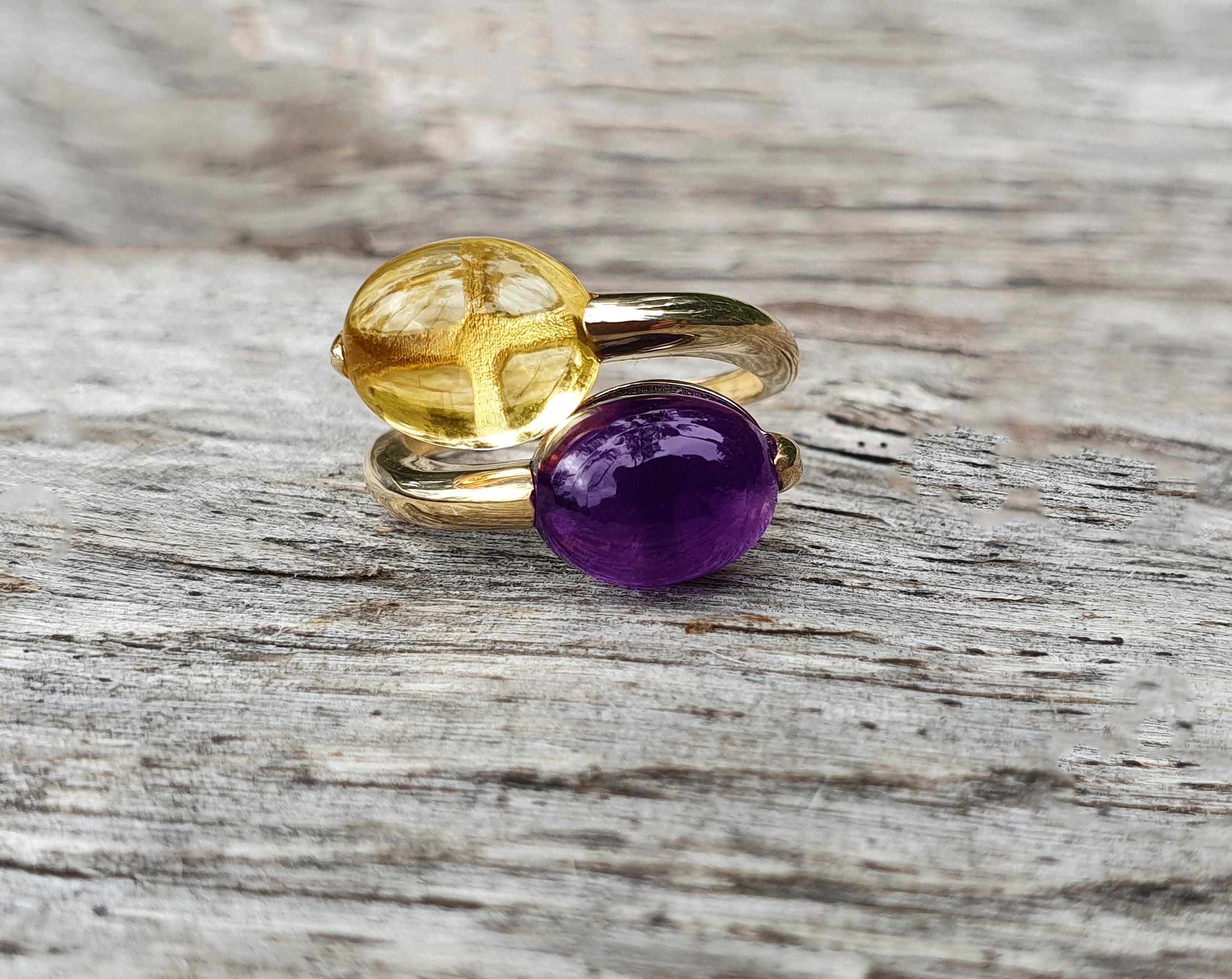 Amethyst and Citrine Cabochon Ring in 14k Gold 7