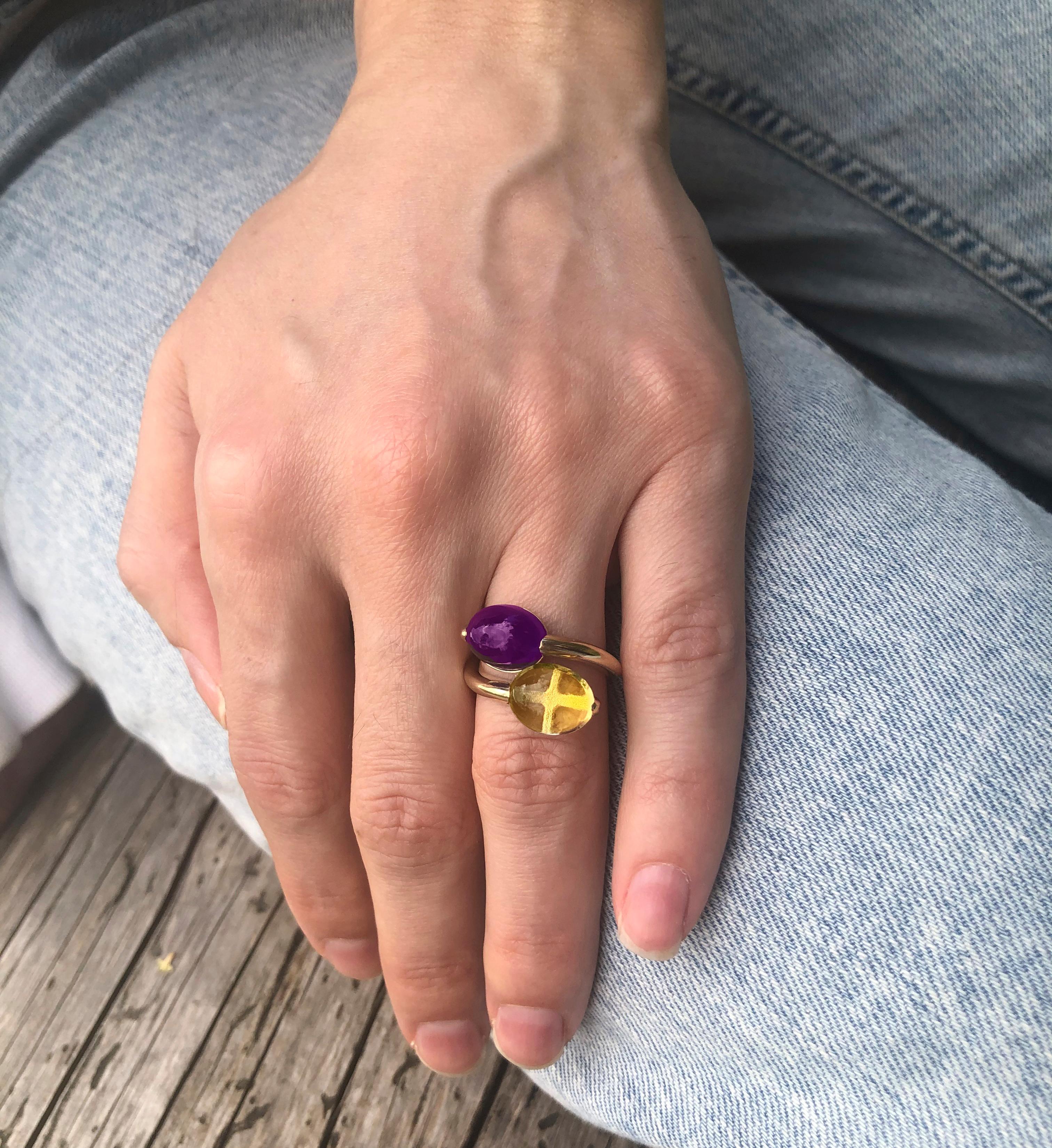 Amethyst and Citrine Cabochon Ring in 14k Gold 9