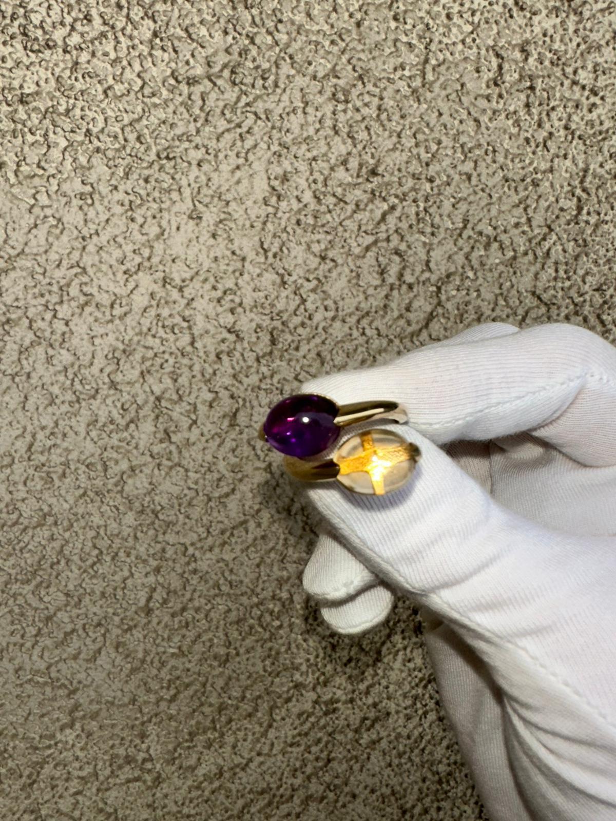 For Sale:  Amethyst and Citrine Cabochon ring in 14k gold 6
