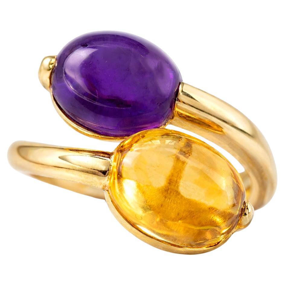 Amethyst and Citrine Cabochon ring silver, gold