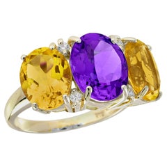 Amethyst und Citrin Diamant Vintage-Stil drei Steine Ring in massivem 9K Gelb