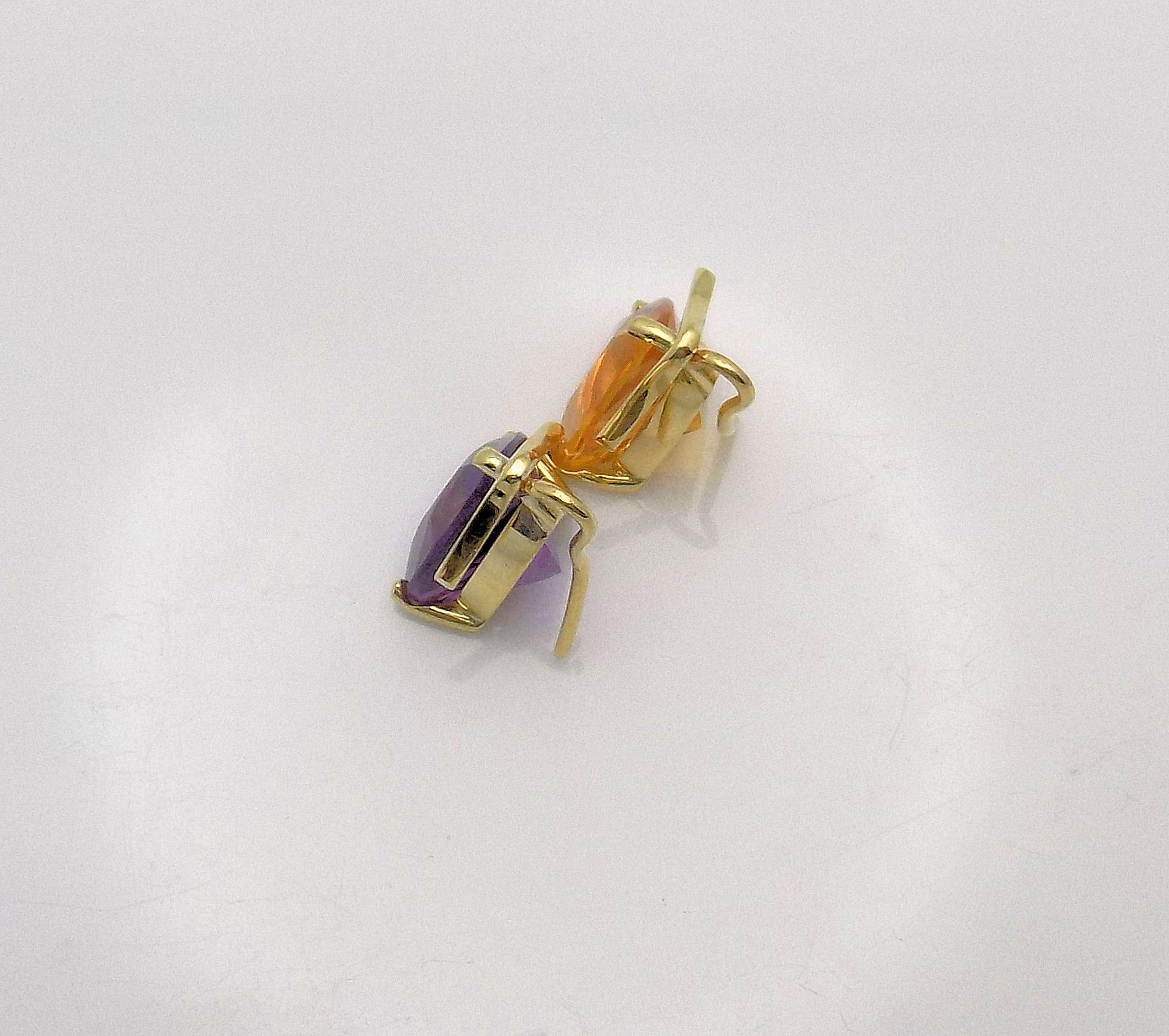 Pear Cut Amethyst and Citrine Earring Pendants/Drops set in 18 Karat Yellow Gold For Sale