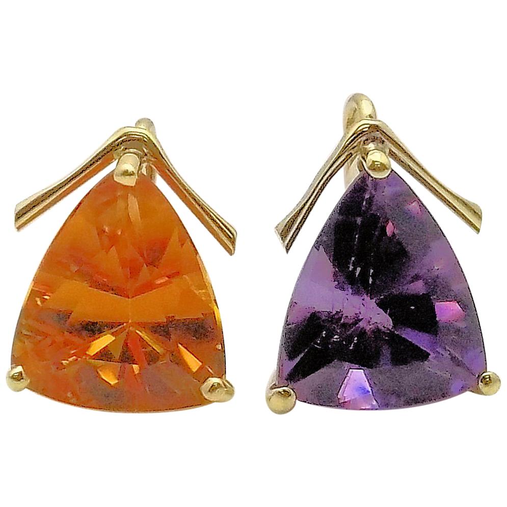 Amethyst and Citrine Earring Pendants/Drops set in 18 Karat Yellow Gold For Sale
