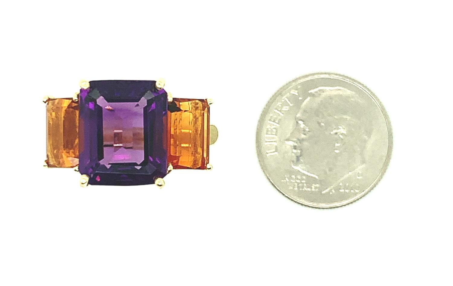 Amethyst and Madeira Citrine Three-Stone Cocktail Ring in 18k Yellow Gold  In New Condition For Sale In Los Angeles, CA