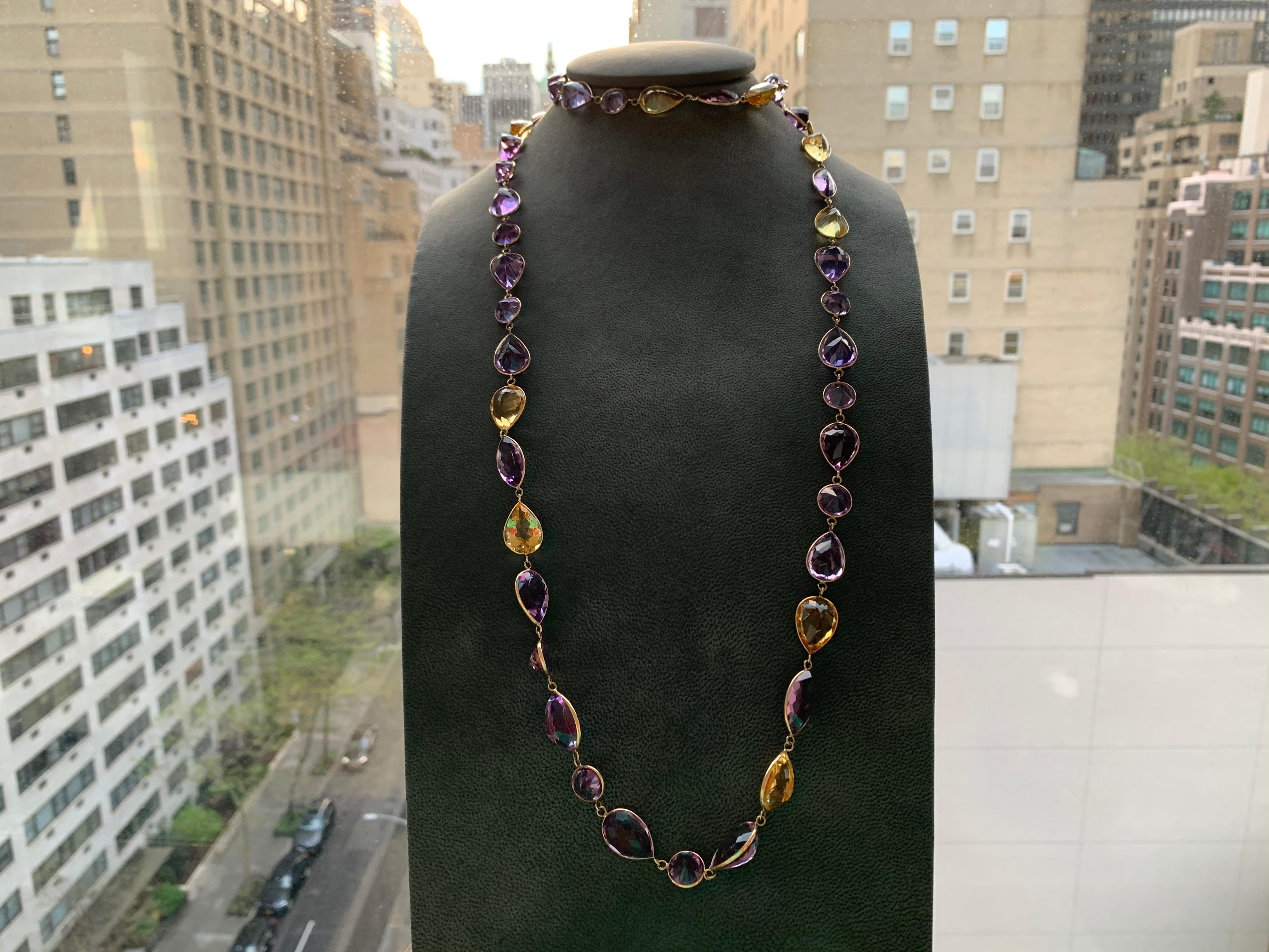 Pear Cut Amethyst and Citrine Long Chain For Sale