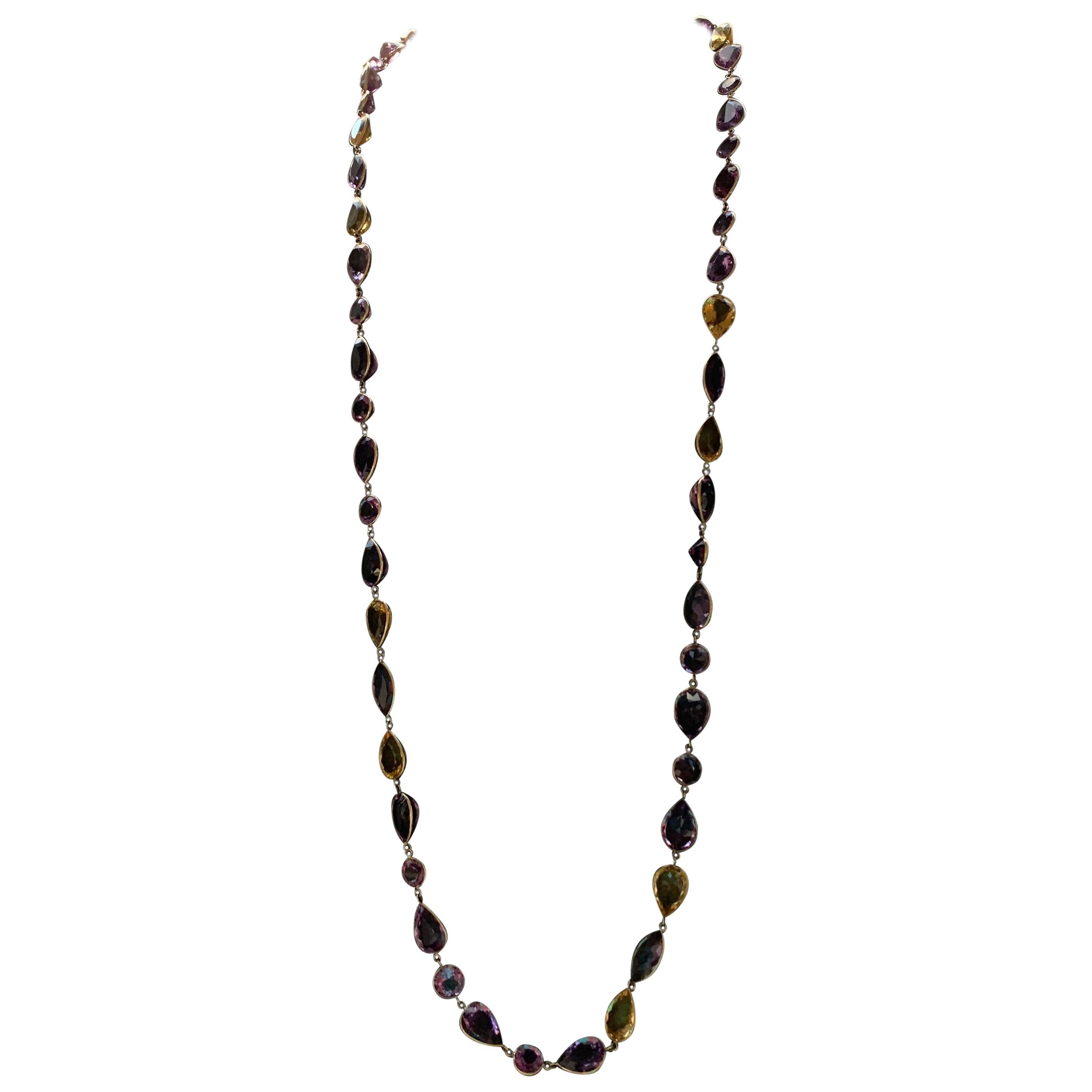 Amethyst and Citrine Long Chain
Approx 43 inches long!
Can be layered multiple times for different looks
42 amethysts approx 336 cts
12 citrines approx 125 cts
In the style of Diamonds by the Yard