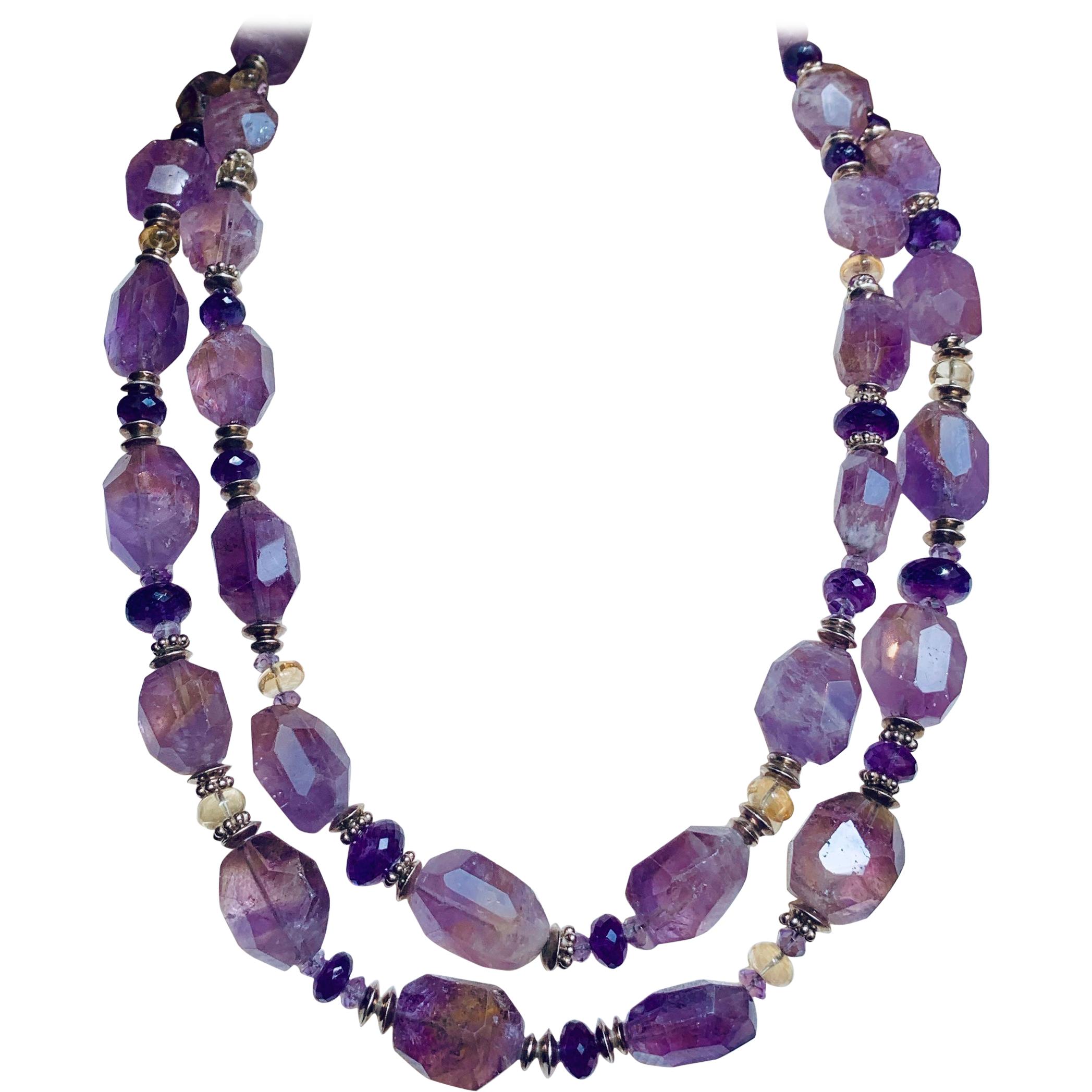54" Long Amethyst and Citrine Necklace