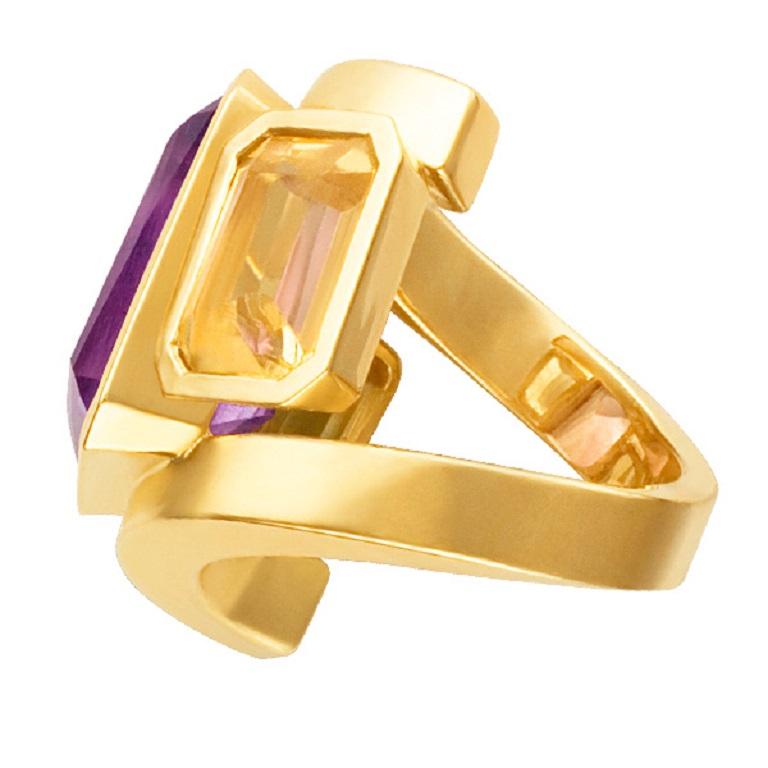 Ring mit Amethyst und Citrin aus 18 Karat Gelbgold im Zustand „Hervorragend“ im Angebot in Surfside, FL