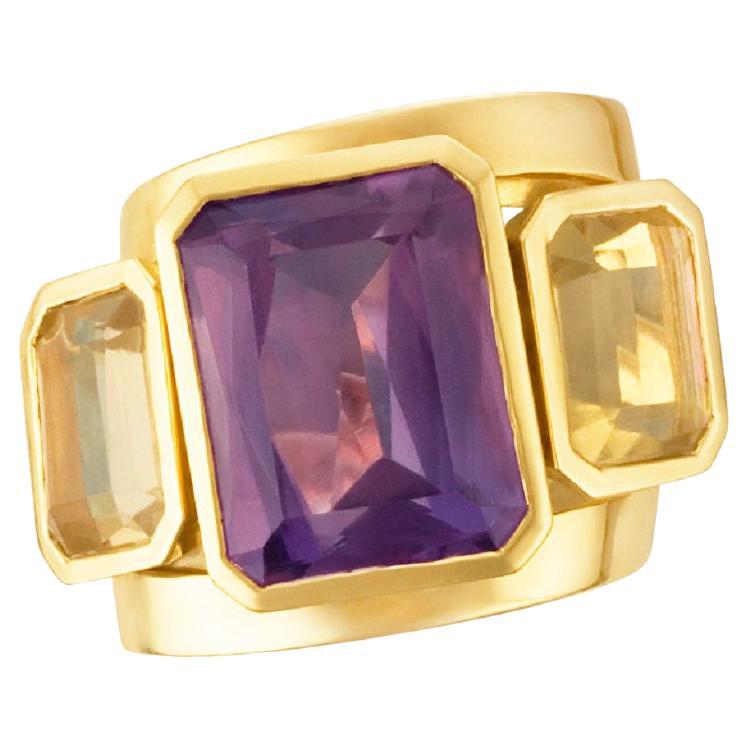 Amethyst and Citrine Ring in 18K Yellow Gold For Sale