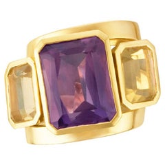 Vintage Amethyst and Citrine Ring in 18K Yellow Gold