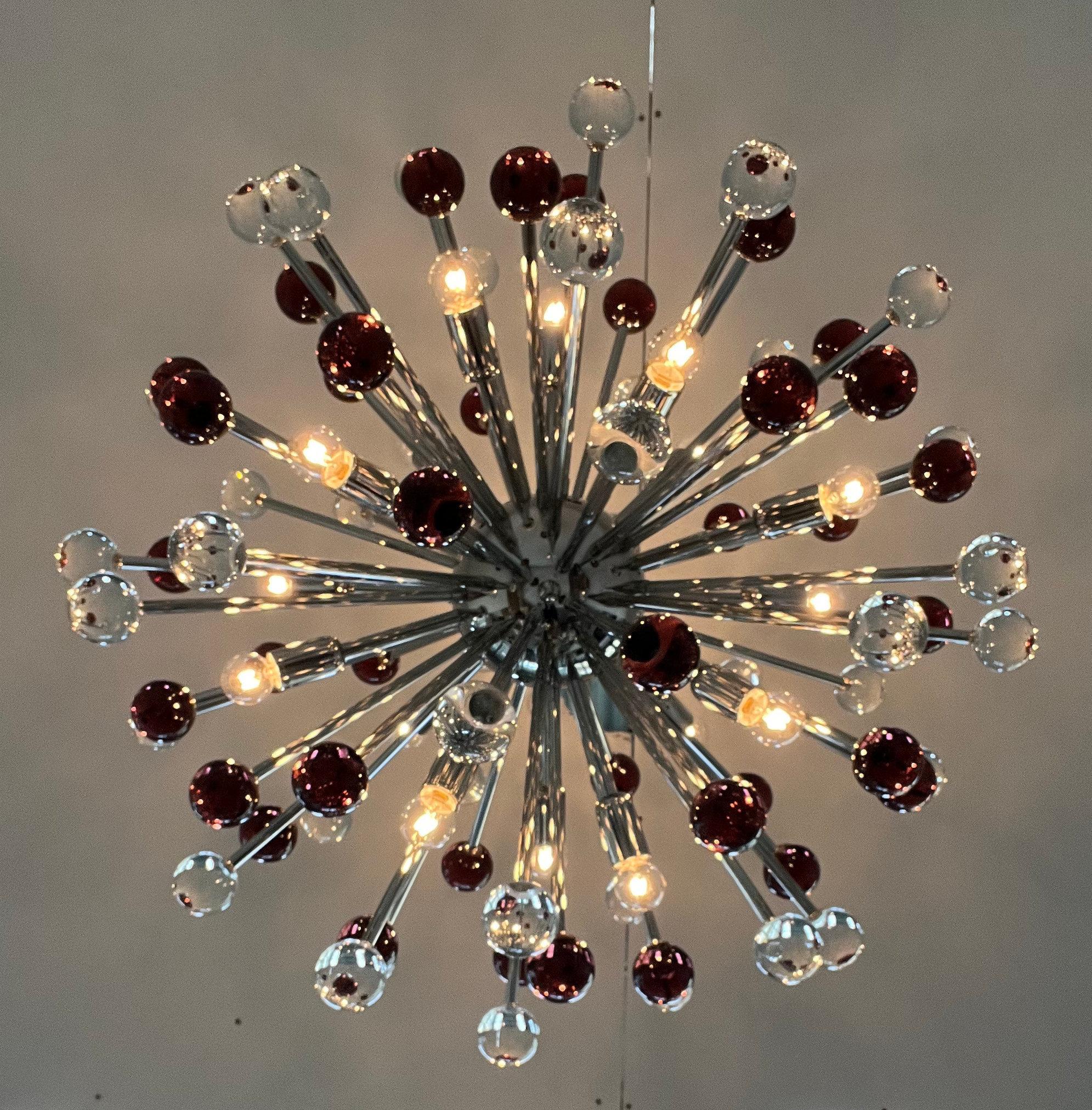 Vetro di Murano Lampadario Sputnik Ametista e Clear Burst di Fabio LTD in vendita