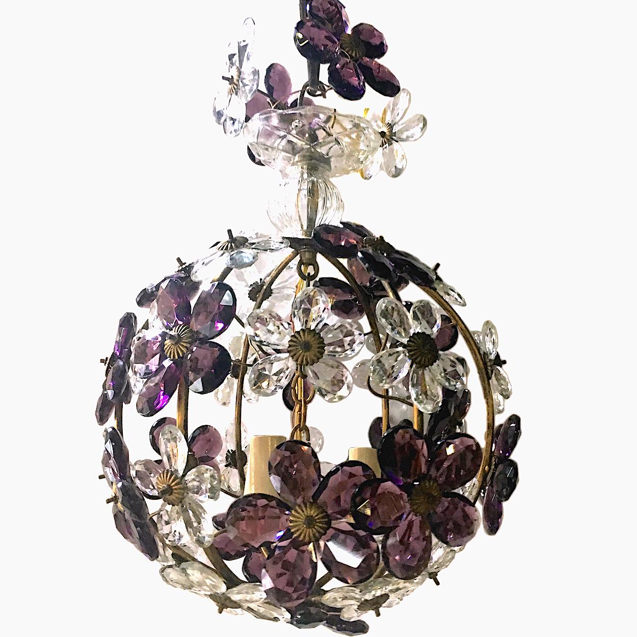 Mid-20th Century Amethyst and Clear Flowers Lantern