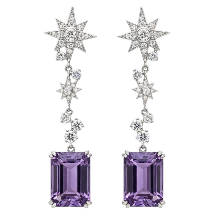Amethyst and Colorless Topaz Drop Earrings silver, gold