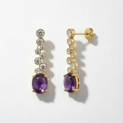 Tropfenohrringe mit Amethyst und farblosem Topas, Ohrstecker aus 14k Gold