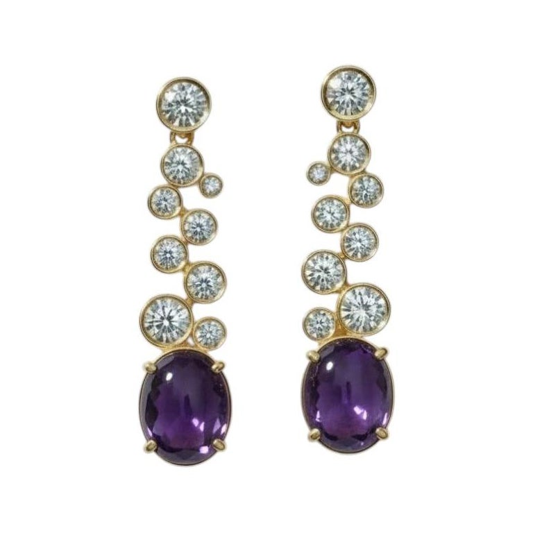 Amethyst and Colorless Topaz Drop Earrings, Studs in 14k gold