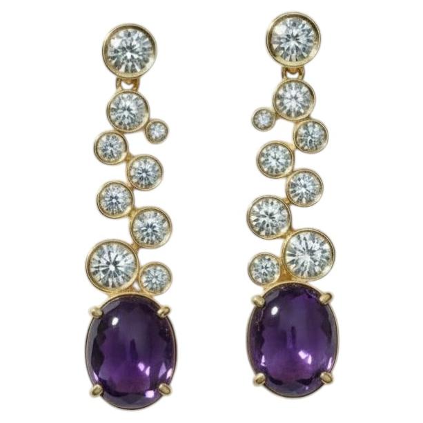 Amethyst and Colorless Topaz Drop Earrings studs, silver, gold