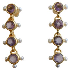 Post-Tropfen-Ohrringe aus vergoldetem Sterlingsilber mit Amethyst und Zuchtperlen