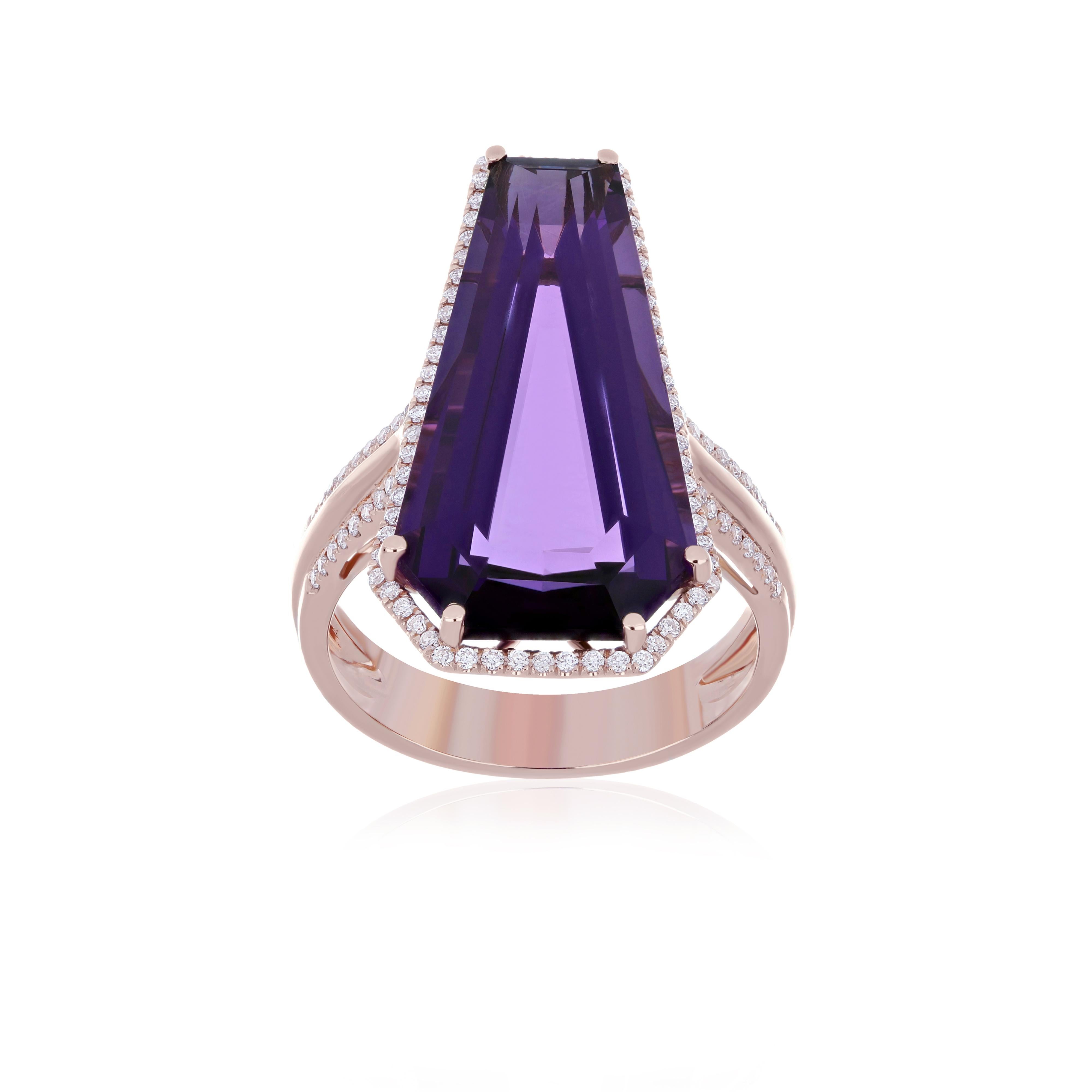 For Sale:  Amethyst and Diamond 14 Karat Rose Gold for Wedding Anniversary Gift Ring 2